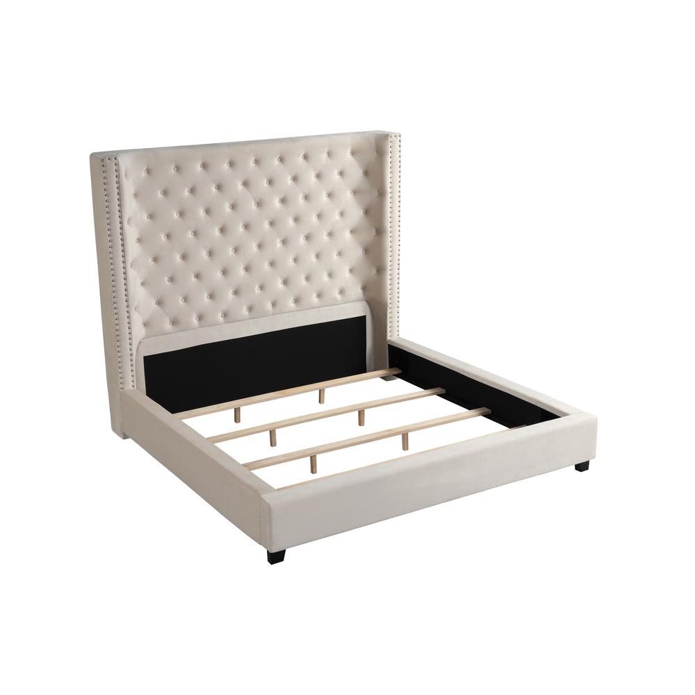 Yvonne Velvet Upholstered Cali King Platform Bed in Beige