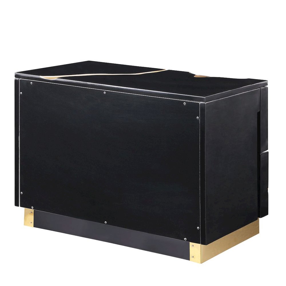 High-Gloss Lacquered Nightstand with Striking Gold Crack Accents and Gold Base
