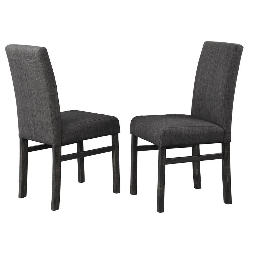 Vitaliya Black Charcoal Linen Side Chairs