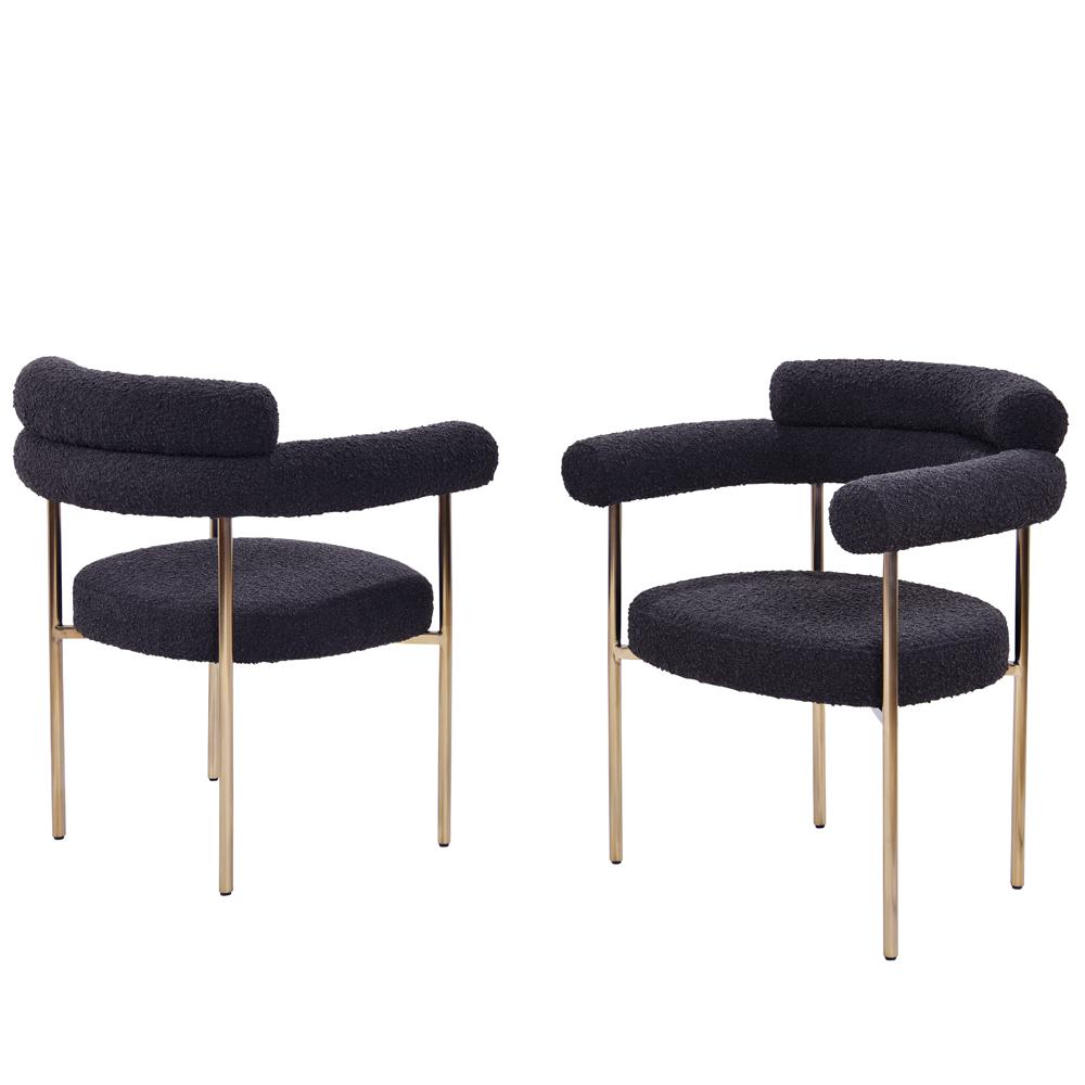 Beren Black Boucle Fabric Dining Chair with Gold Leg