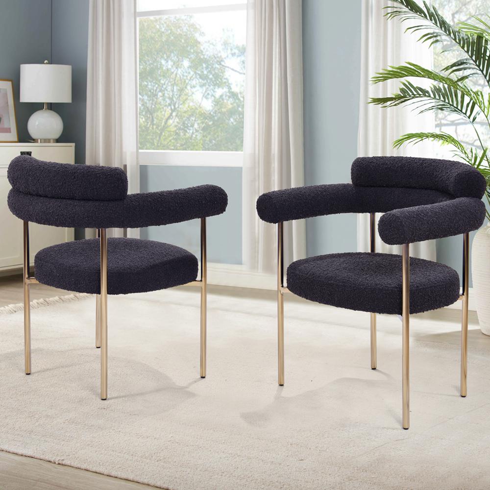 Beren Black Boucle Fabric Dining Chair with Gold Leg