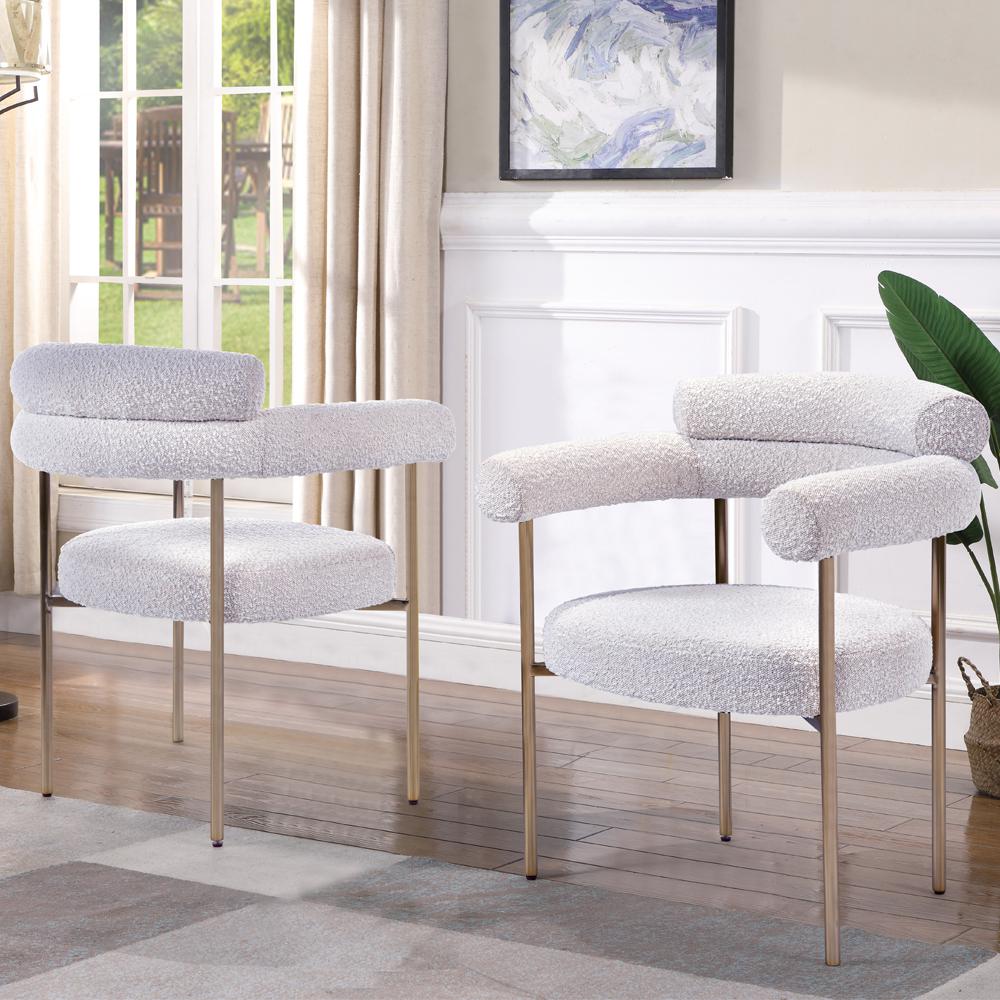 Beren Cream Boucle Fabric Dining Chair with Gold Leg
