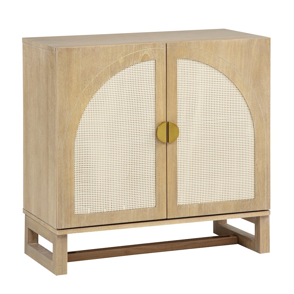 31″ Wide 2-Door Accent Cabinet Natural Oak Wood Finish Boho Modern Sideboard
