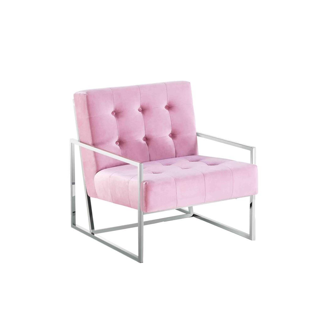 Beethoven 31.5″ Velvet Accent Chair in Pink/Silver Plated