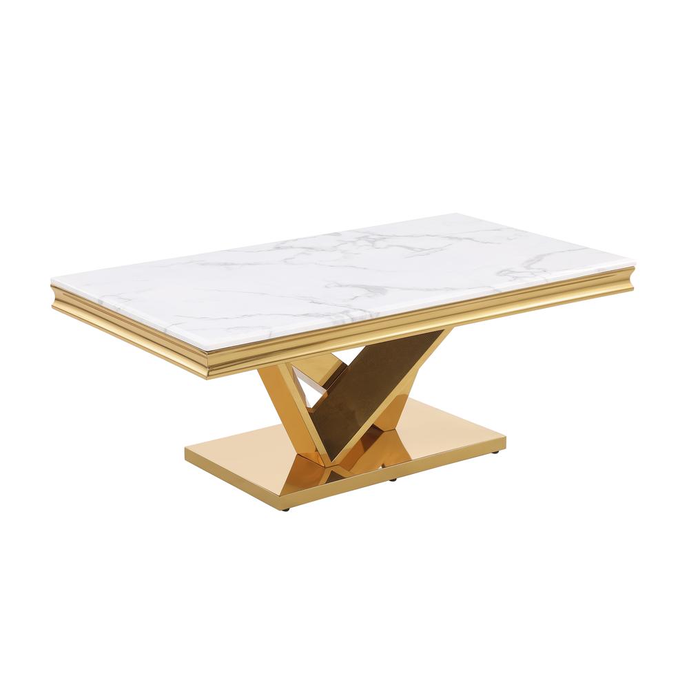 Blythe Stone Marble Laminate Gold Coffee Table
