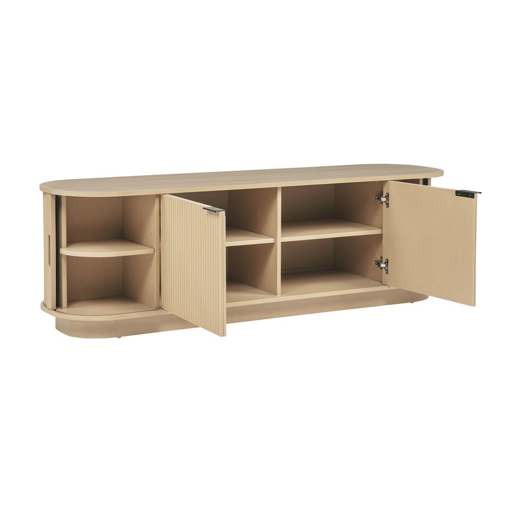 Halcrest 70″ Mid-Century Fluted TV Stand with Rounded Oval Design