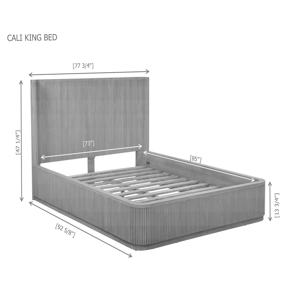 84″ Long Modern Fluted Platform California King Bed Frame 47.5″ High Headboard