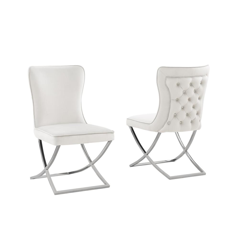 Blythe Beige Velvet with Silver Dining Chairs