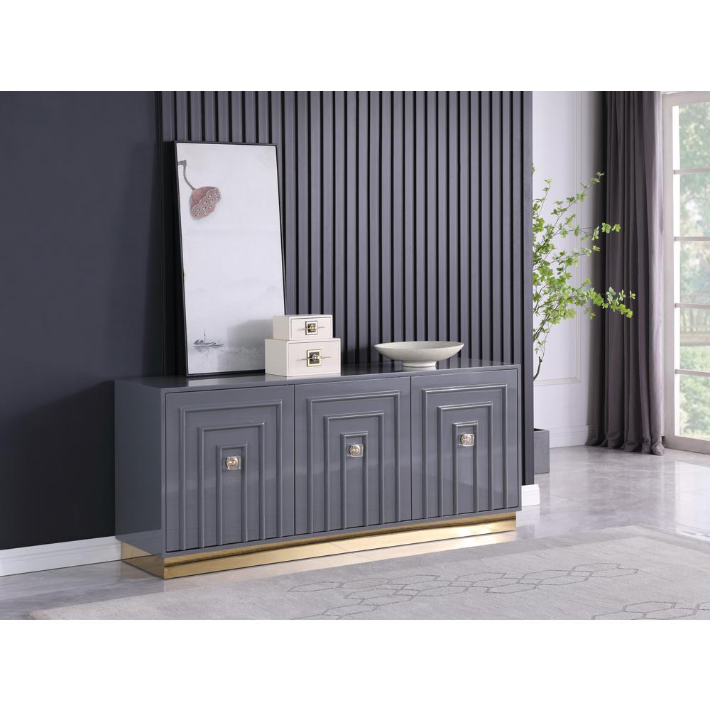 Maria Modern High Gloss Lacquer Wood Sideboard in Gray