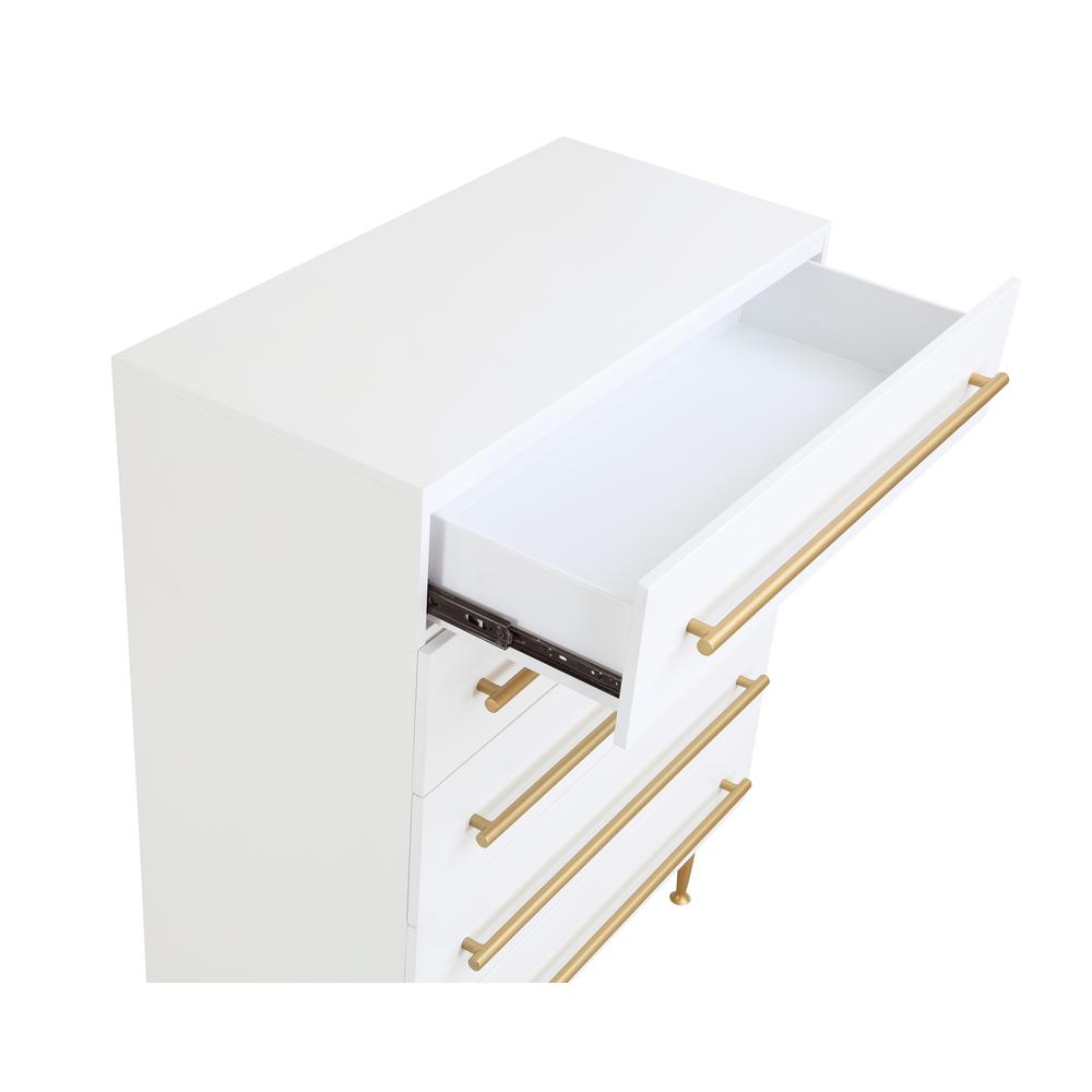 Bellanova White 5-Drawer Chest with Gold Accents