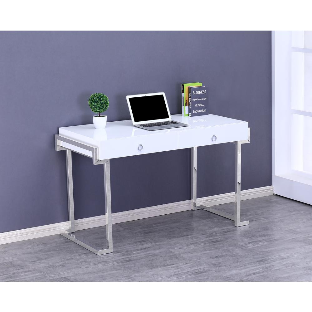 Best Master Juneau Modern 2-Drawer Engineered Wood Computer Desk in Silver