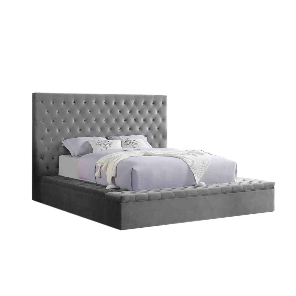 Best Master Furniture Cierra Fabric Platform Queen Bed with Storage in Gray