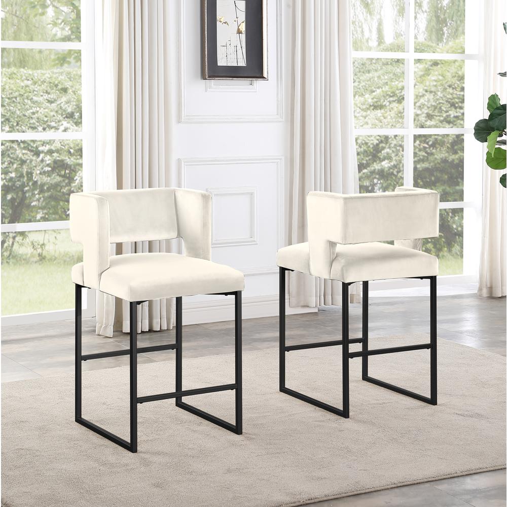 Lynx Cream Velvet Bar Stools in Matte Black (Set of 2)