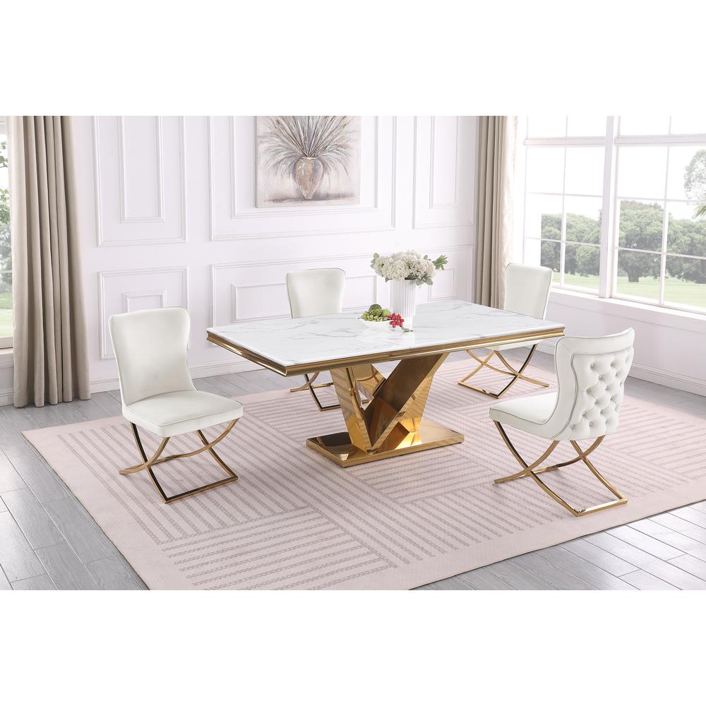 Blythe Beige with Gold 5-Piece Rectangle Dining Set
