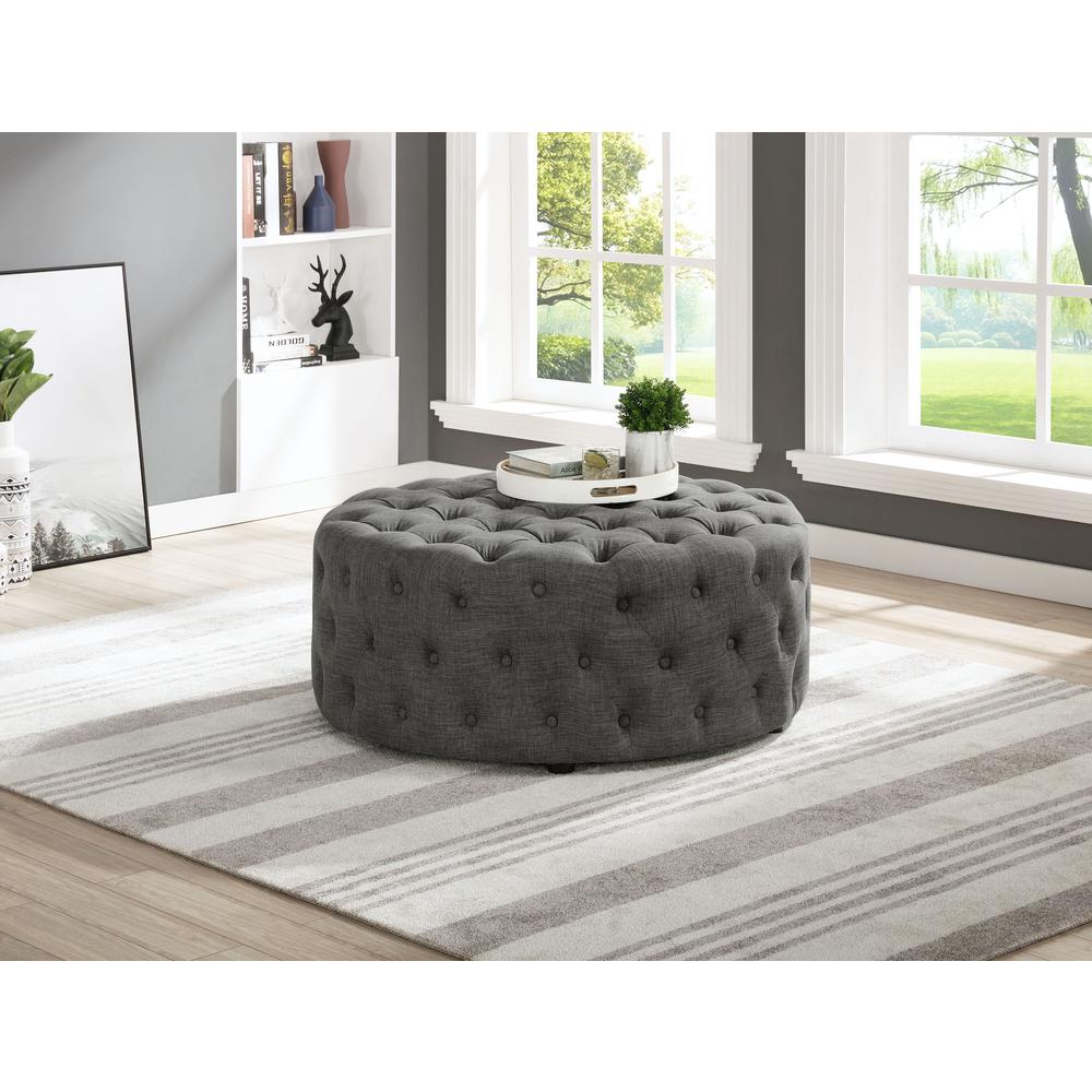 Best Master Furniture Anderson 40″ Round Linen Fabric Ottoman in Gray