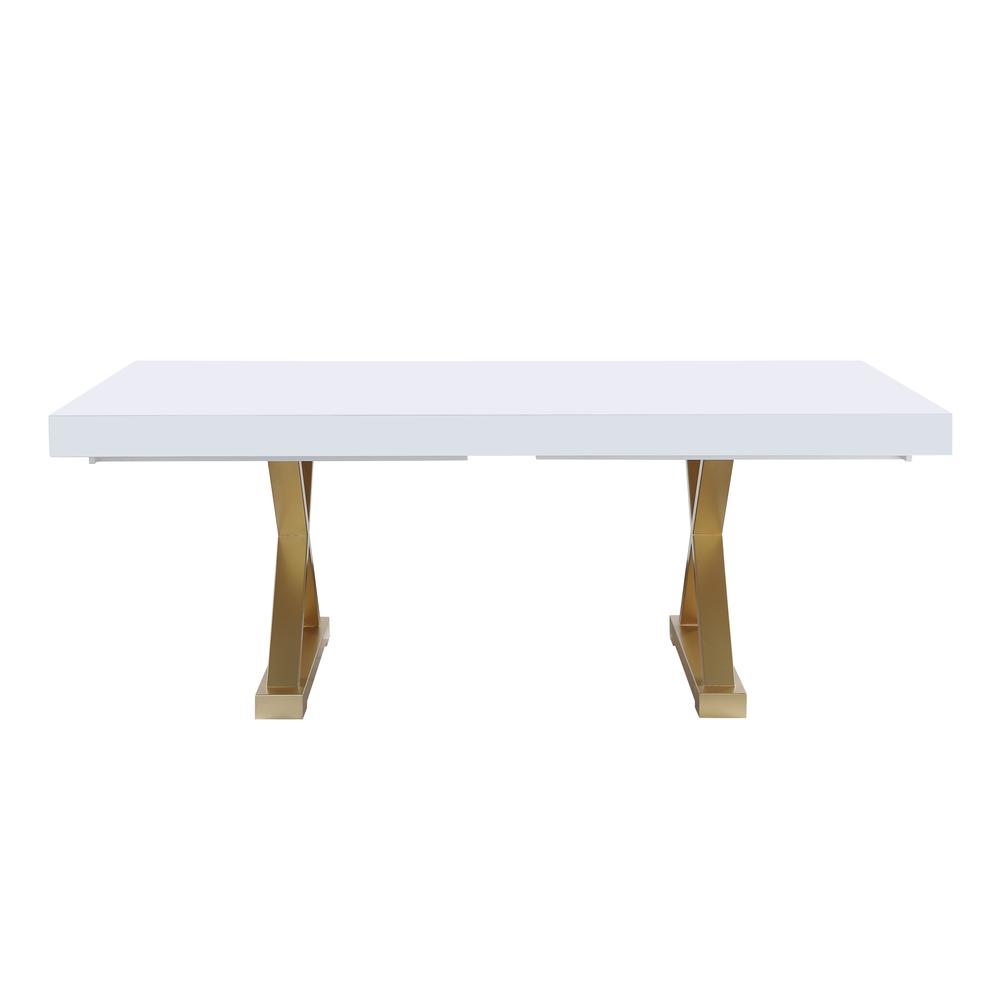 Tyrion Rectangle Extendable Modern White Dining Table in Brushed Gold