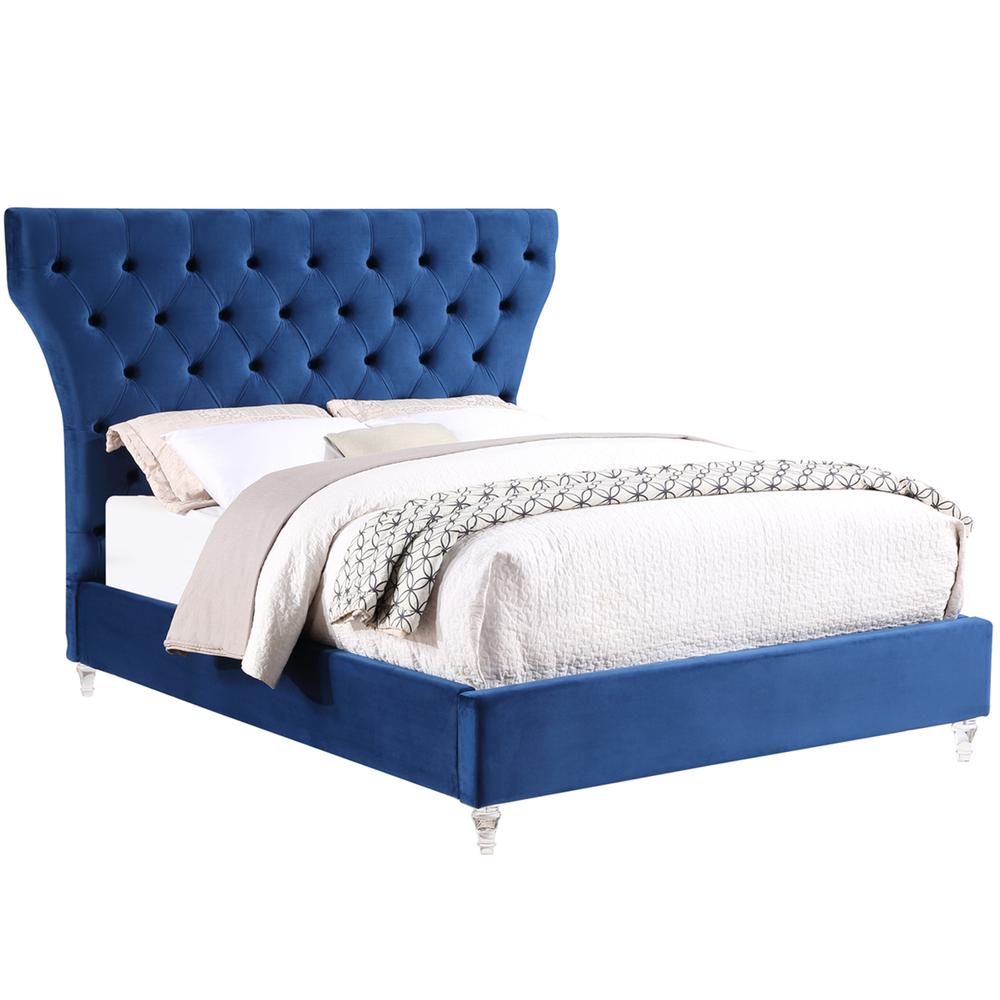 Bellagio Navy Tufted Velvet King Platform Bed with Acrylic Legs