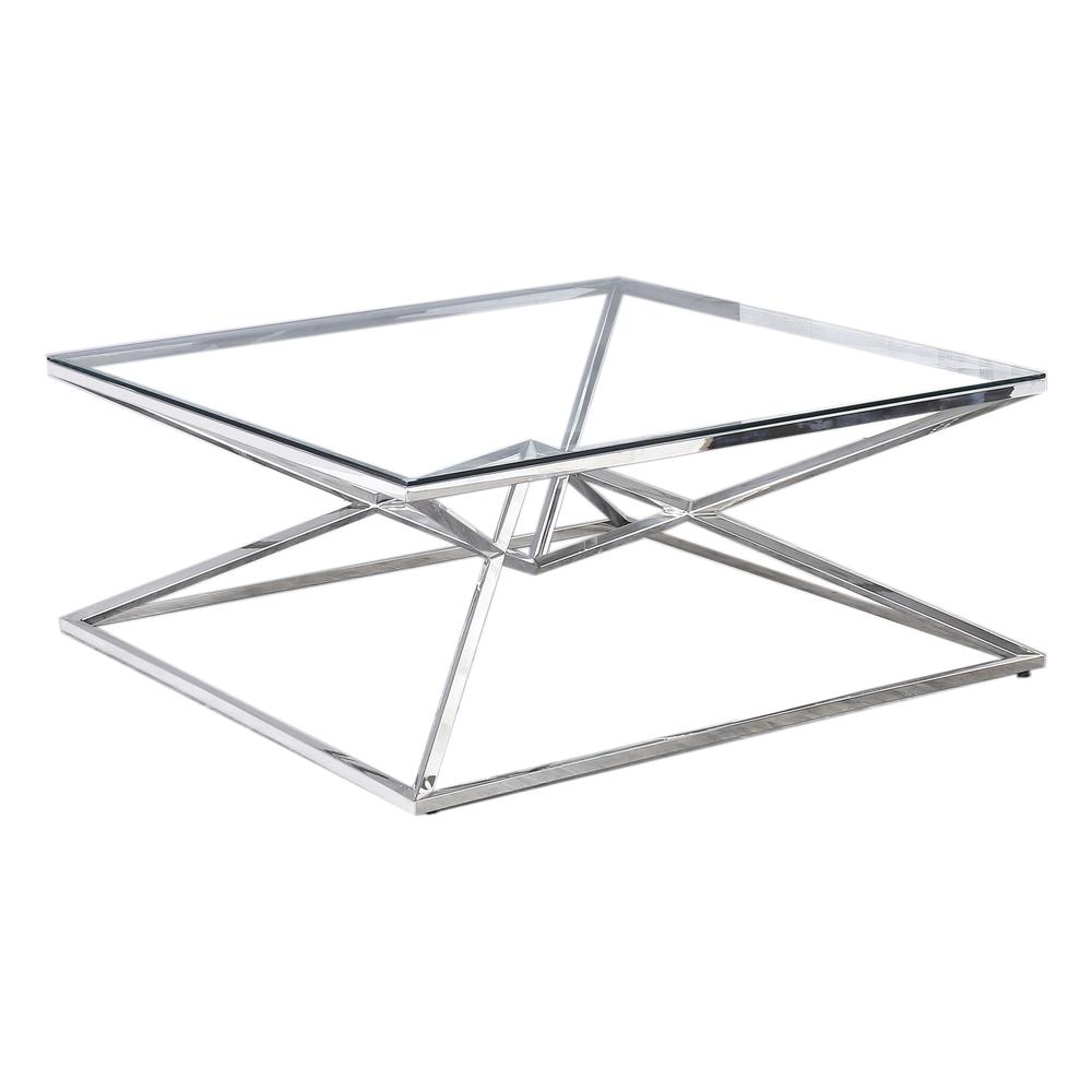 Best Master Furniture 39″ Modern Tempered Glass Coffee Table in Silver