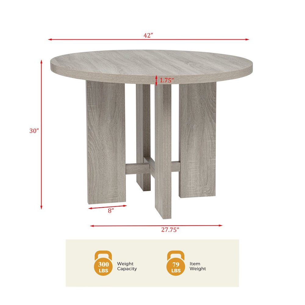 Timbria Transitional Round Dining Table with Cross Pedestal Base