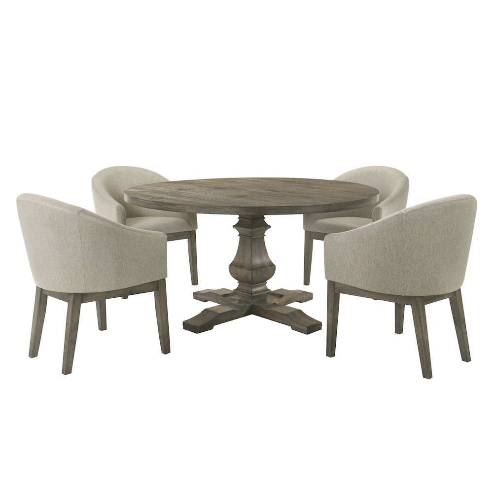 5-Piece Transitional Round Dining Set with Pedestal Base