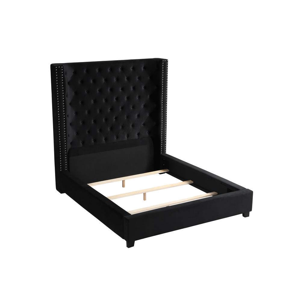 Yvonne Velvet Upholstered Queen Platform Bed in Black