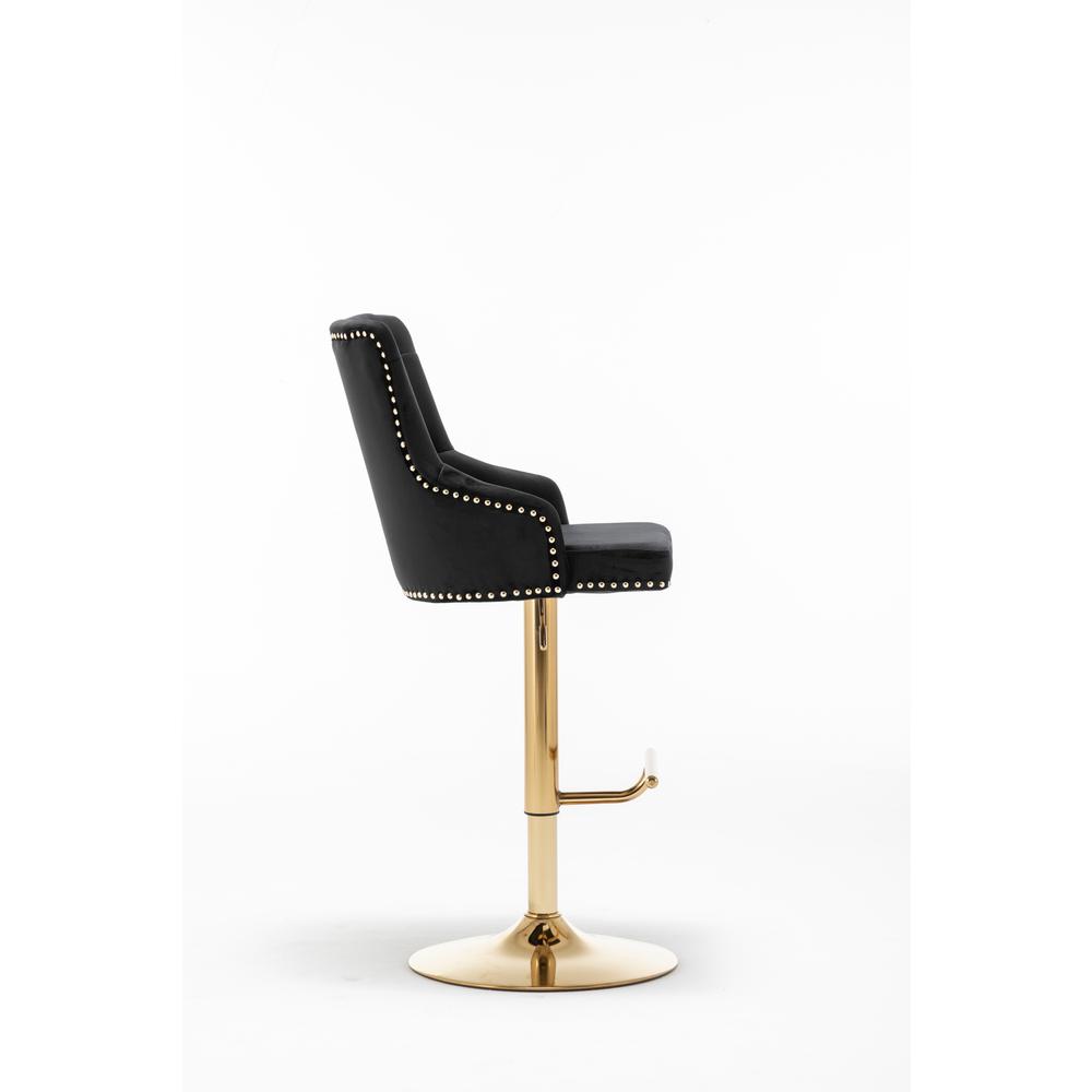 Brightcast 2-piece Velvet Tufted Gold Bar Stools in Black