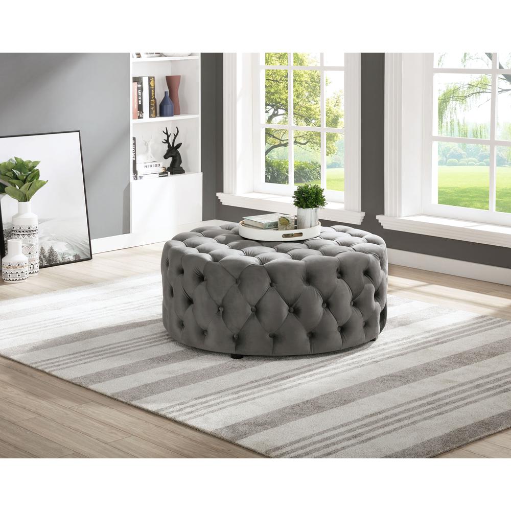 Best Master Furniture Anderson 40″ Round Velvet Fabric Ottoman in Gray