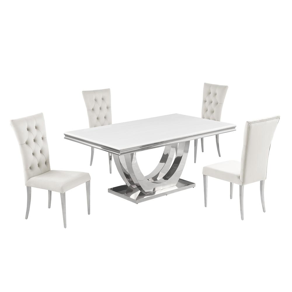 Danis Beige with Silver 5-Piece Rectangle Dining Set