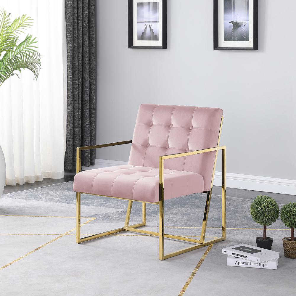 Beethoven 31.5″ Velvet Accent Chair in Pink/Gold Plated