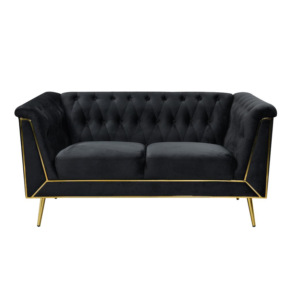 Ninian Black Velvet with Gold Accent Loveseat