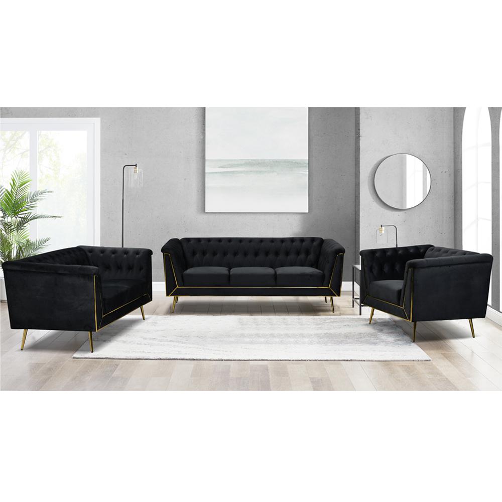 Ninian Black Velvet with Gold Accent Loveseat