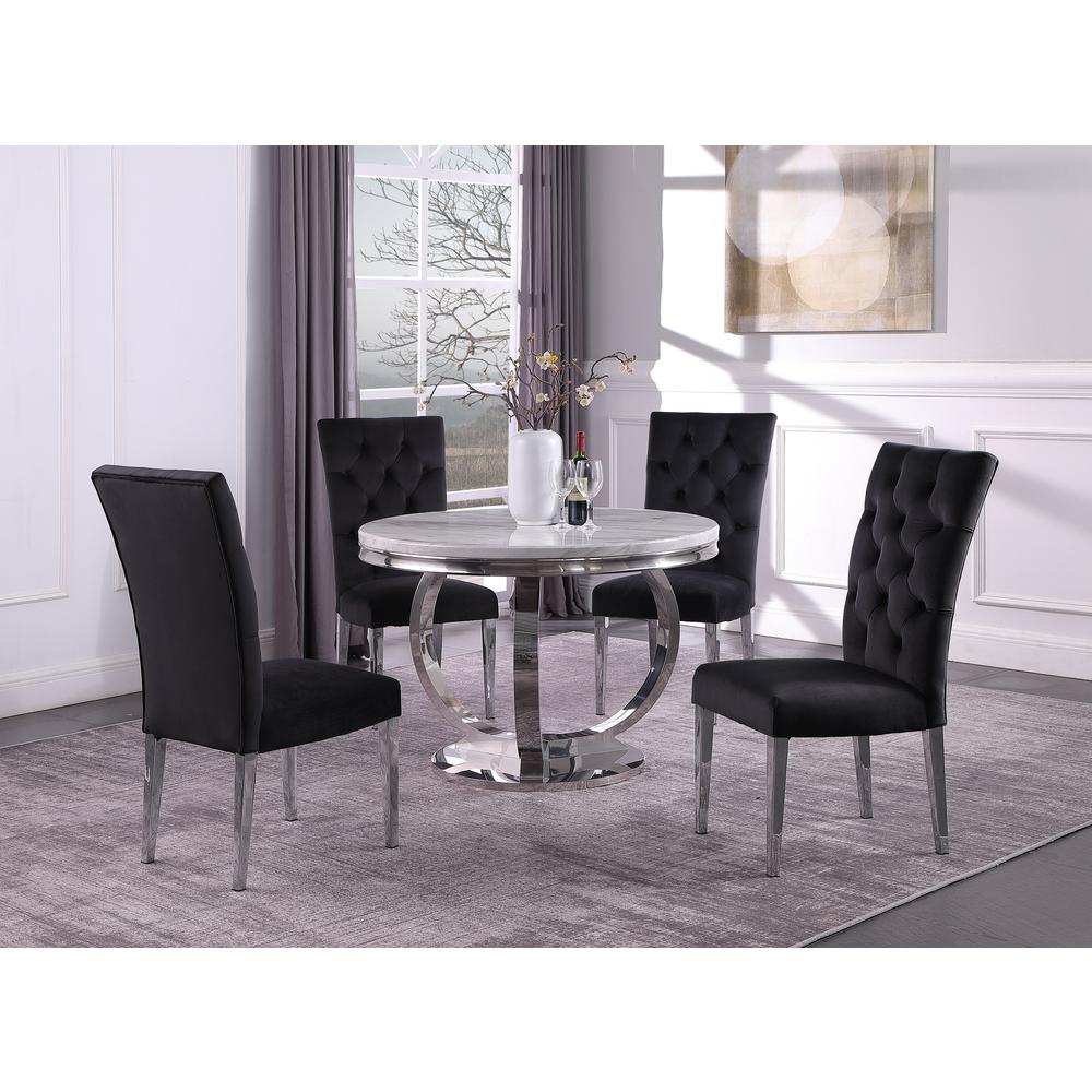 Layla 5-piece Modern Faux Marble Round Dining Set in Black