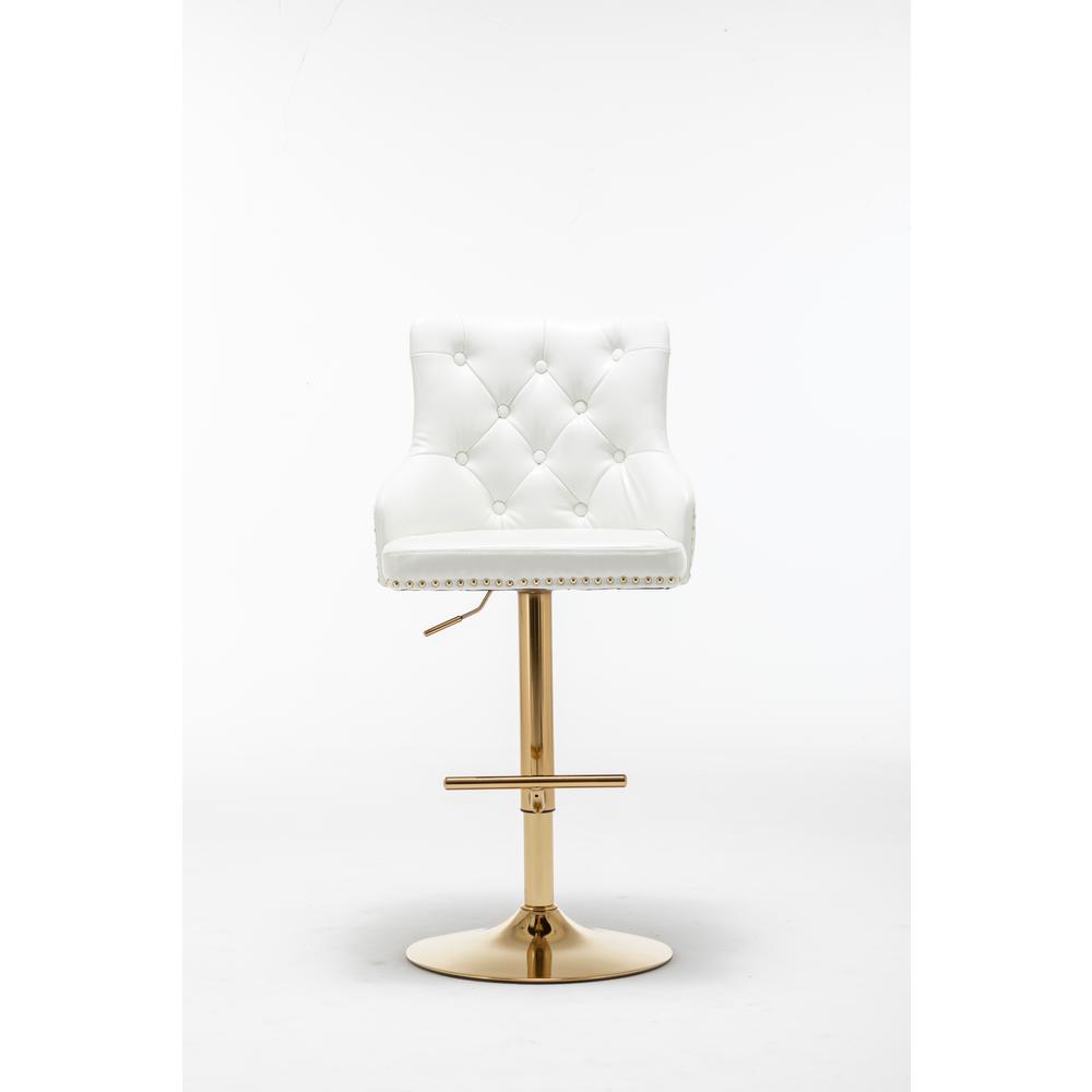 Brightcast 2-piece Velvet Tufted Gold Bar Stools in White