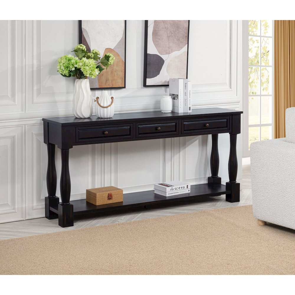 Delphina Rectangle Transitional Console Table with 3 Drawers