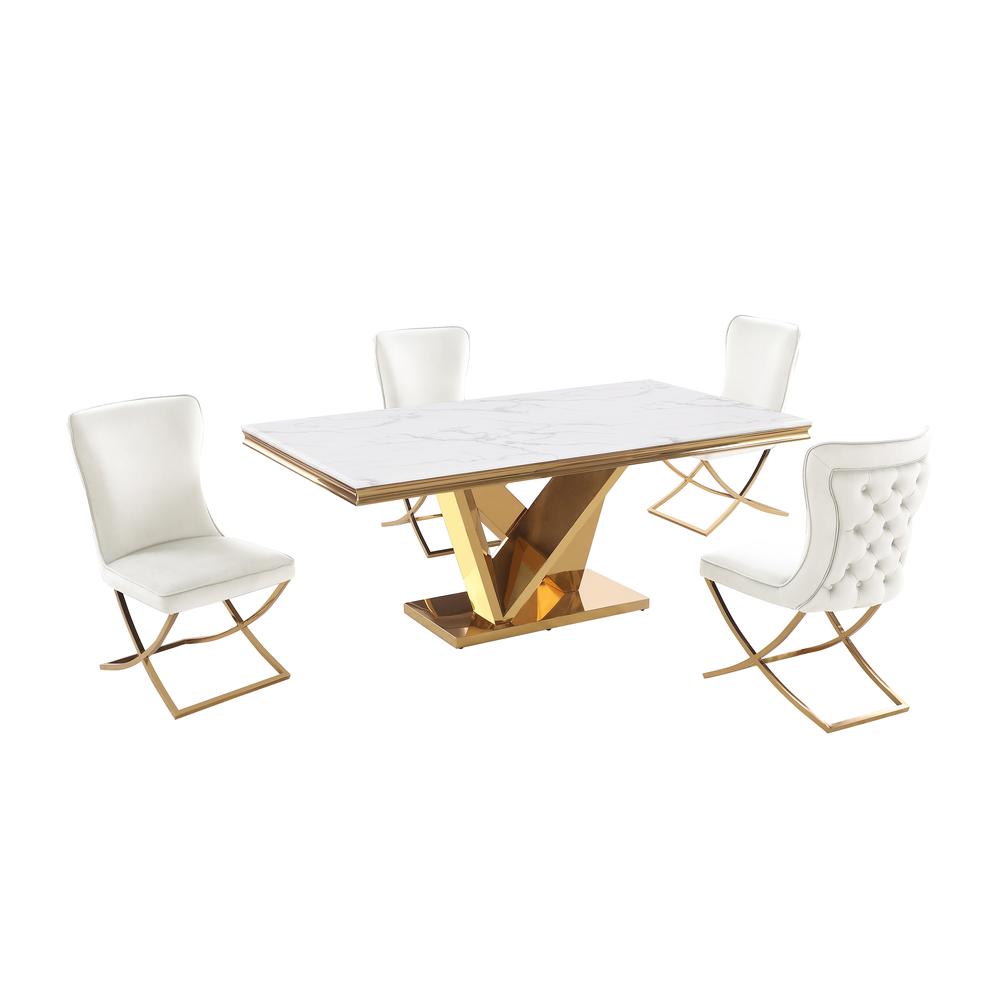 Blythe Beige with Gold 5-Piece Rectangle Dining Set