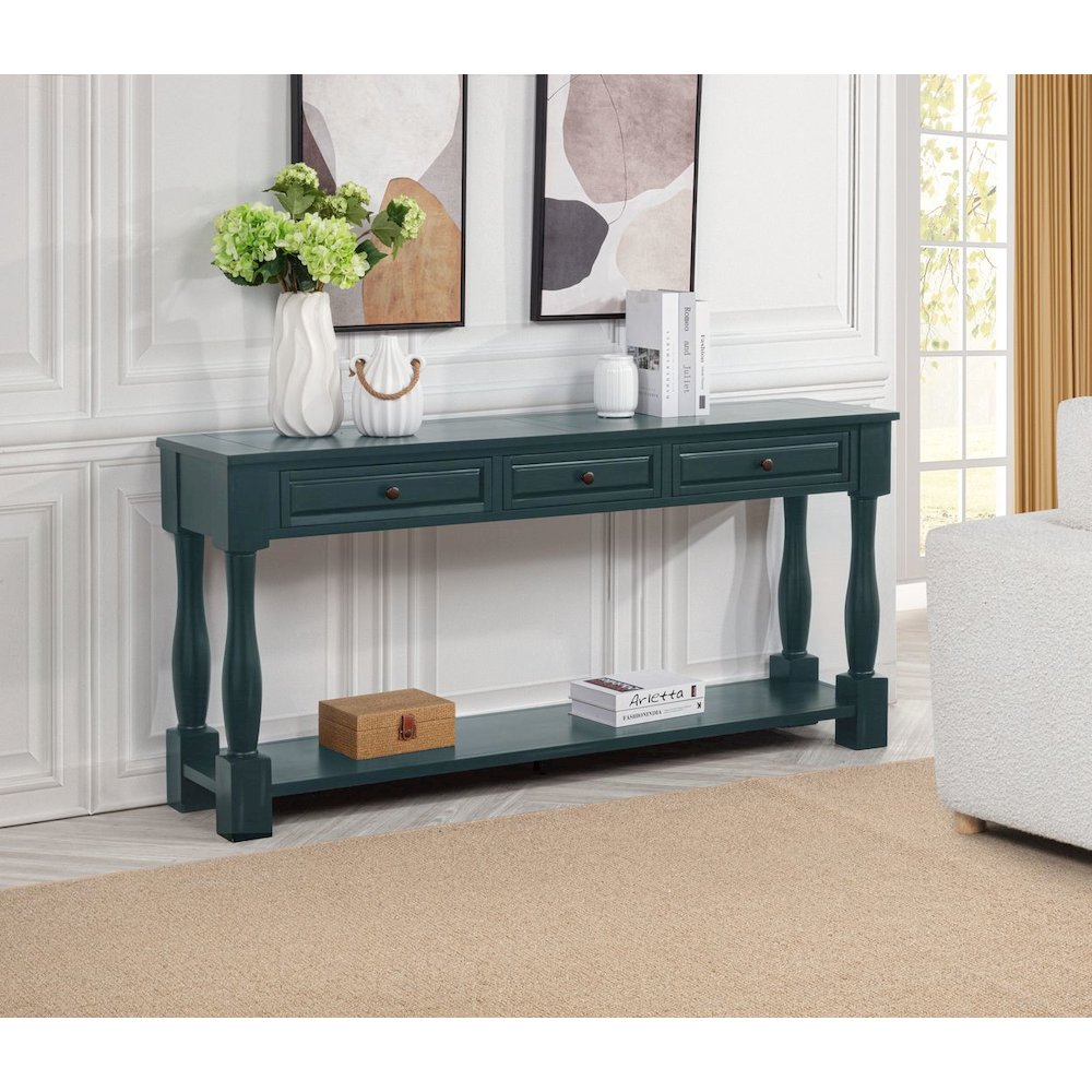 Delphina Rectangle Transitional Console Table with 3 Drawers