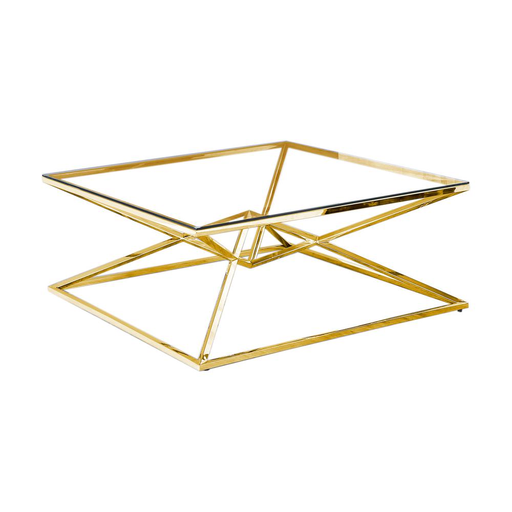 Best Master Furniture 39″ Modern Tempered Glass Coffee Table in Gold Plated