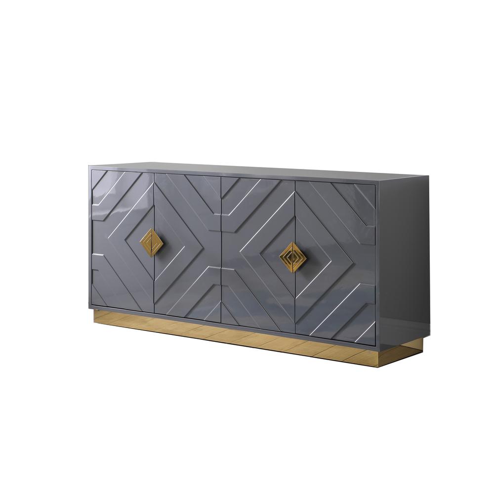 Best Master Furniture Babatunde 65″ Wood Sideboard with Gold Accents in Gray