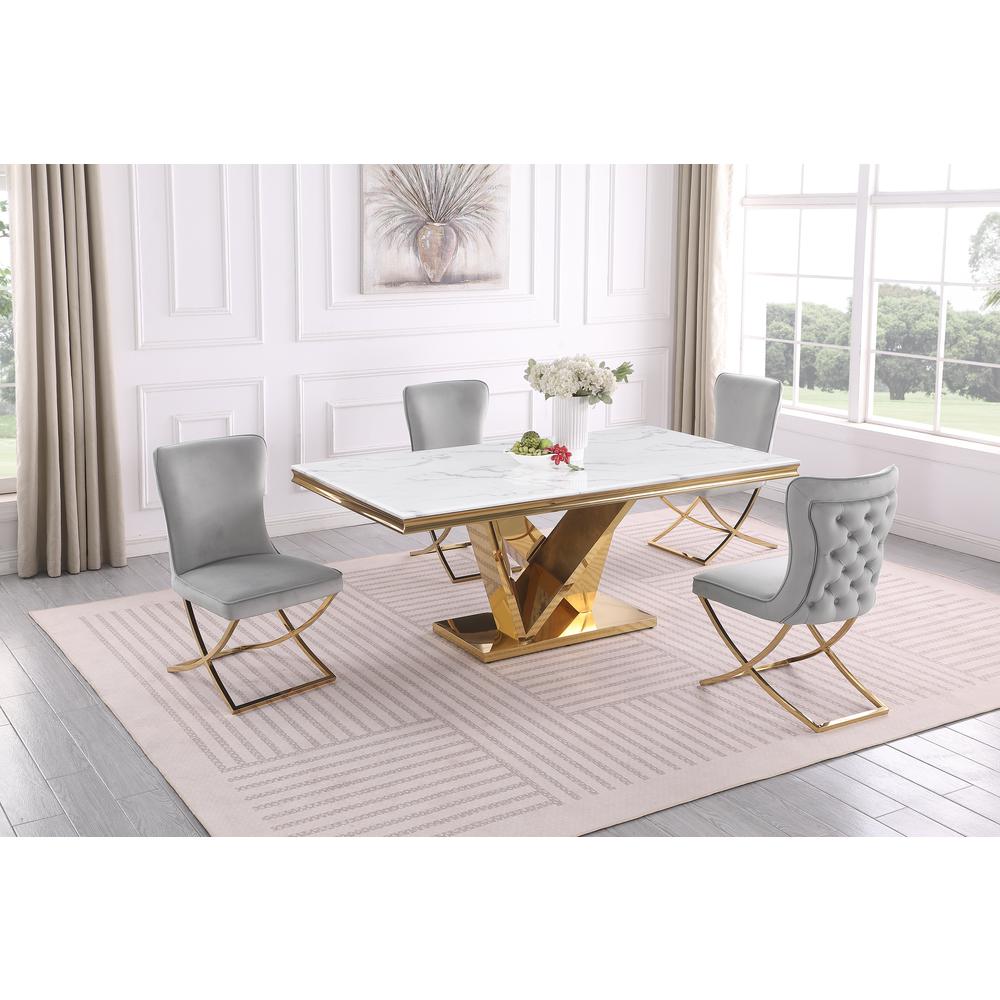 Blythe Grey with Gold 5-Piece Rectangle Dining Set