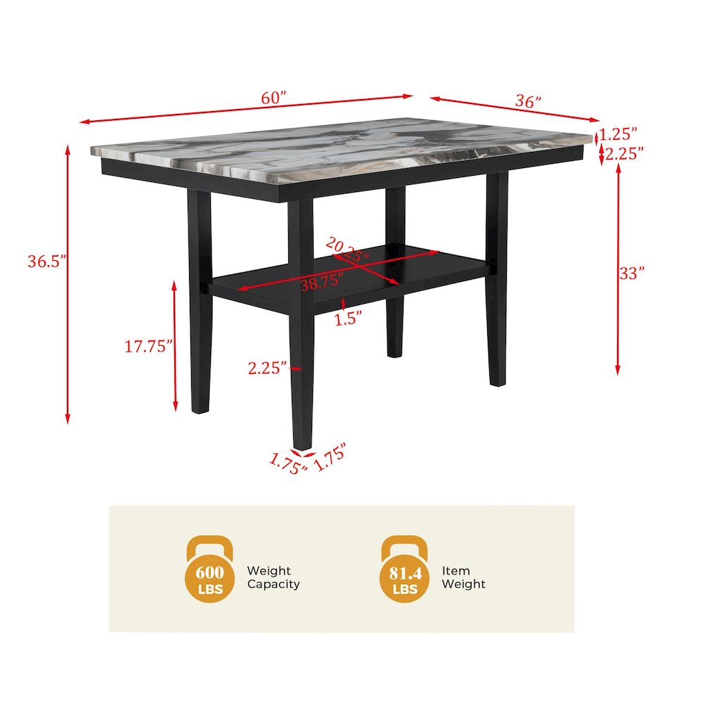 Sheridan Rectangle Charcoal Lava Top Counter Height Table