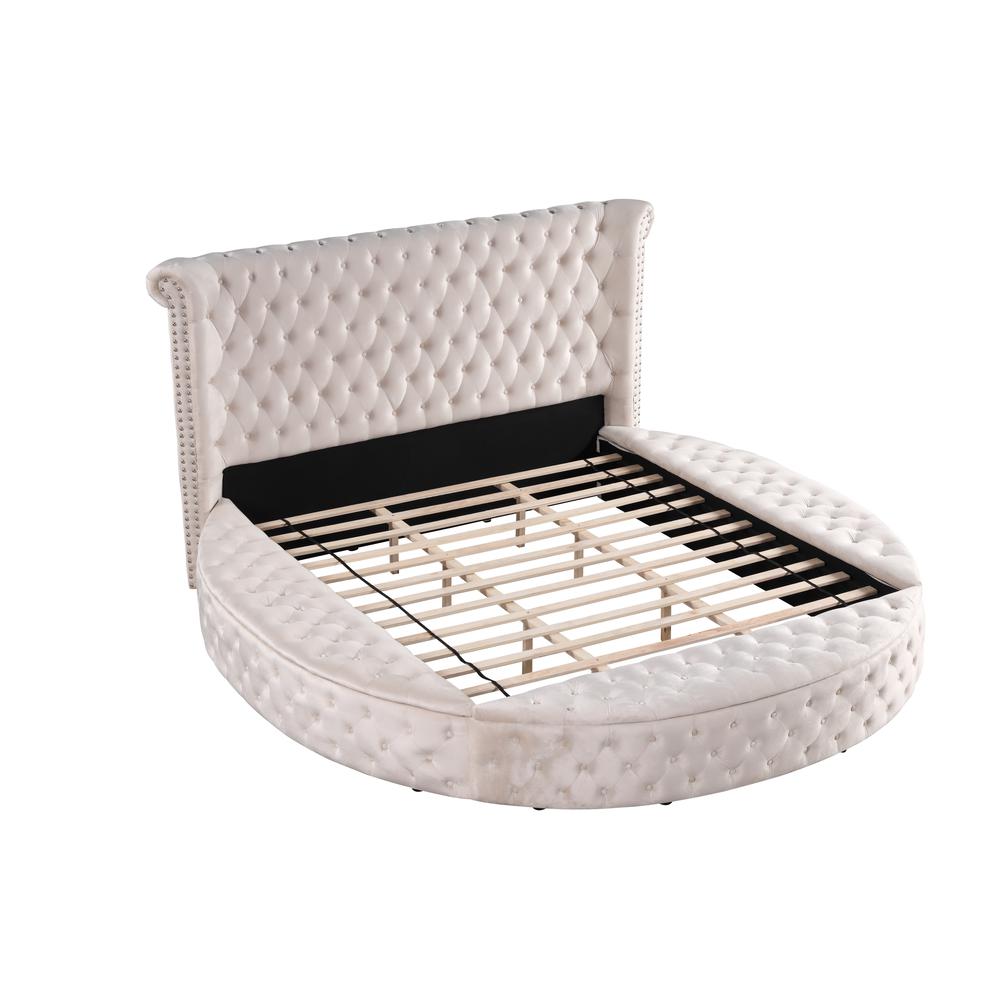 Best Master Furniture Isabella Velvet Round King Bed with Storage in Beige