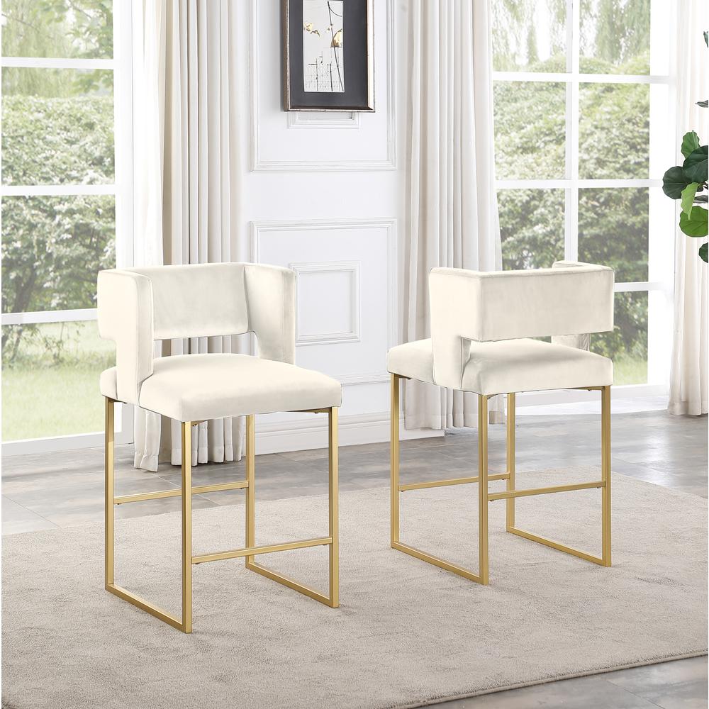 Lynx Cream Velvet Bar Stools in Gold (Set of 2)