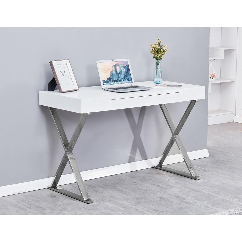 Modern Stainless Steel Frame Computer Desk – Silver High Gloss