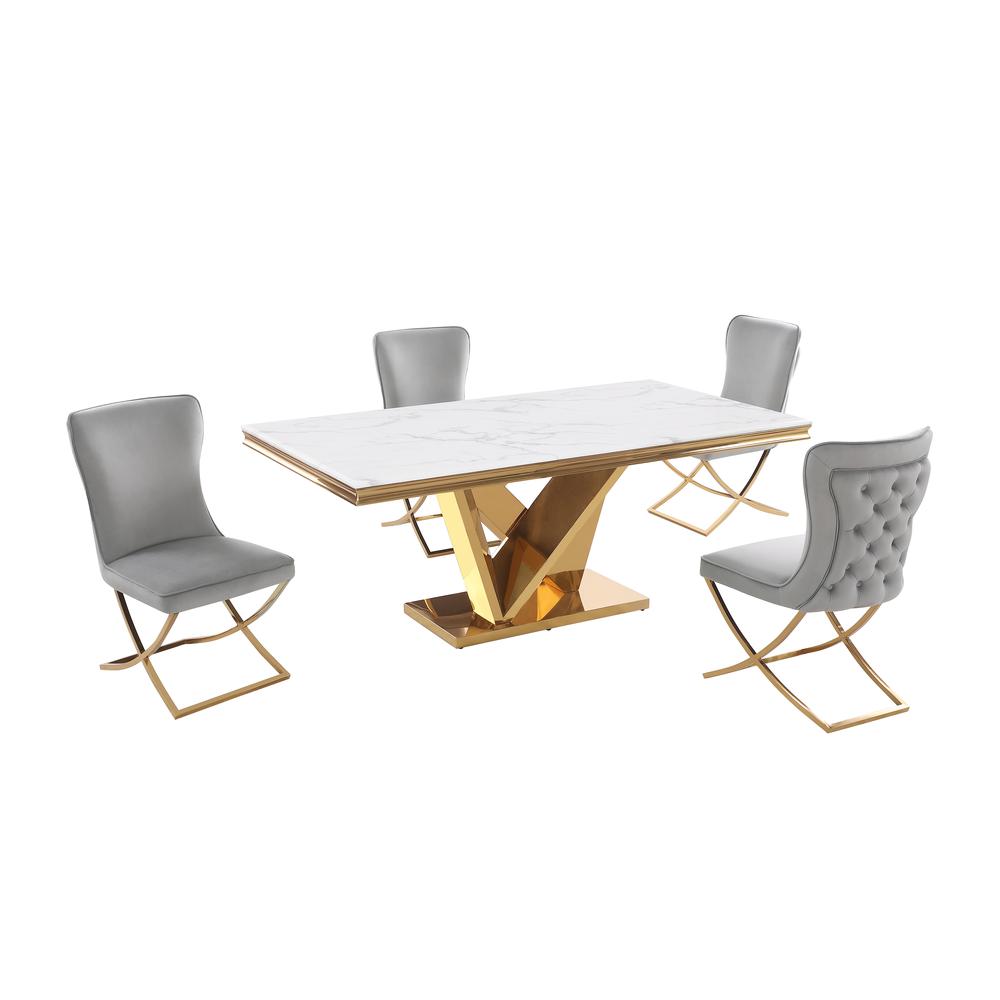 Blythe Grey with Gold 5-Piece Rectangle Dining Set