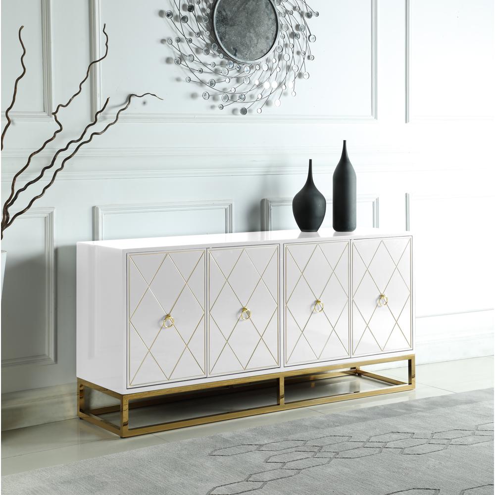 Best Master Furniture Senior 64″ Transitional Wood Sideboard in White/Gold