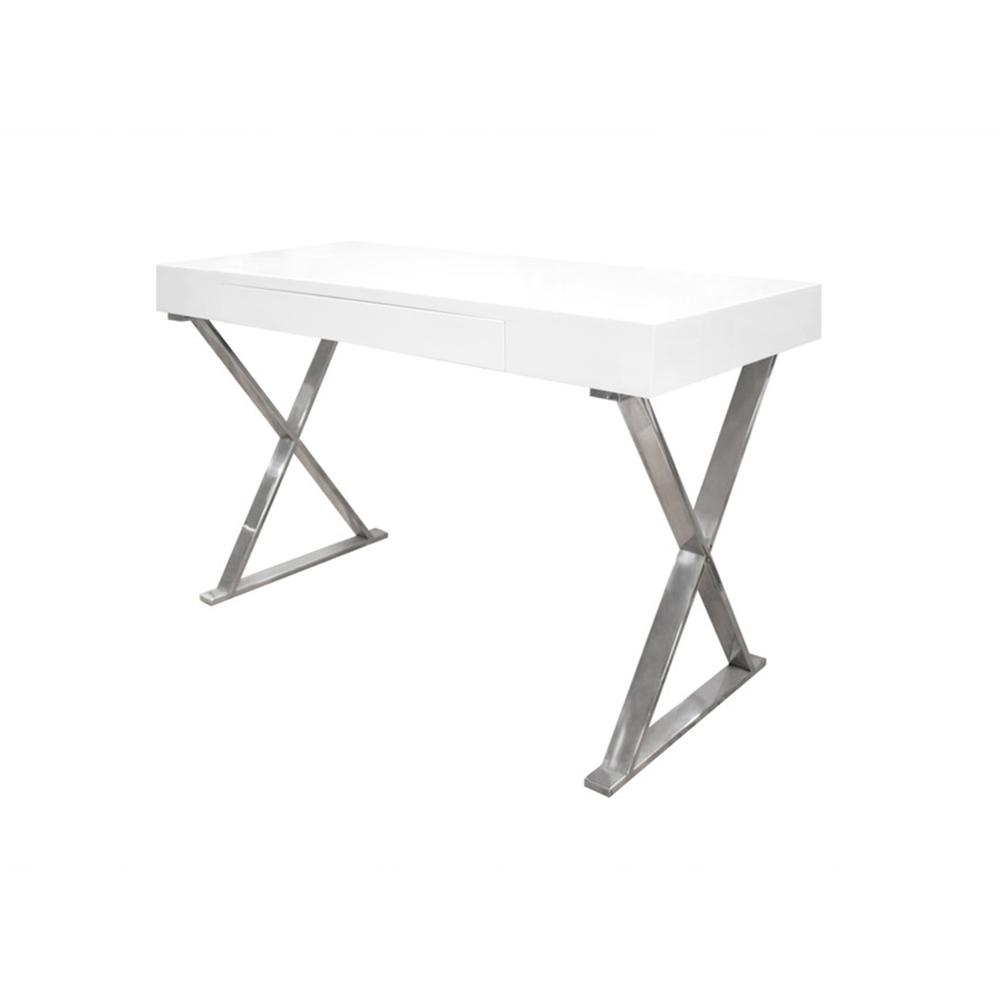 Modern Stainless Steel Frame Computer Desk – Silver High Gloss