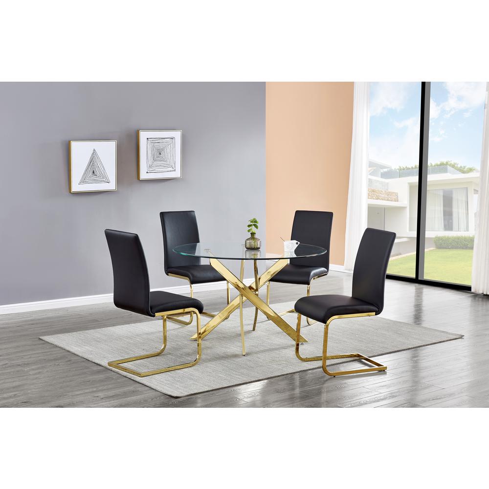 Alison 5-piece Modern Glass Top Dinette Set in Black/Gold
