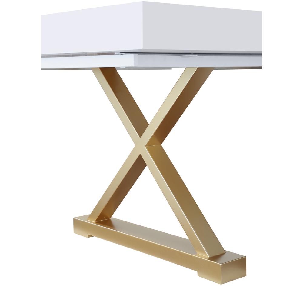 Tyrion Rectangle Extendable Modern White Dining Table in Brushed Gold