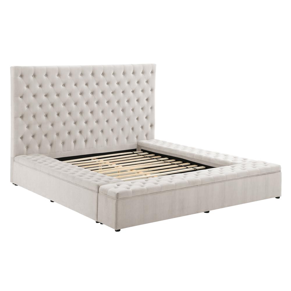 Cierra Velvet Platform Cal King Bed with Storage in Cream
