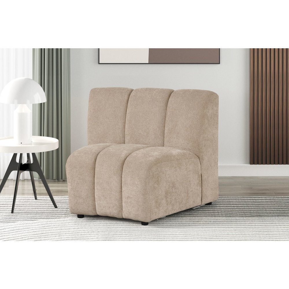 Sullessa Modular Polyester Cotton Armless Chair with Channel Tufted Design Camel